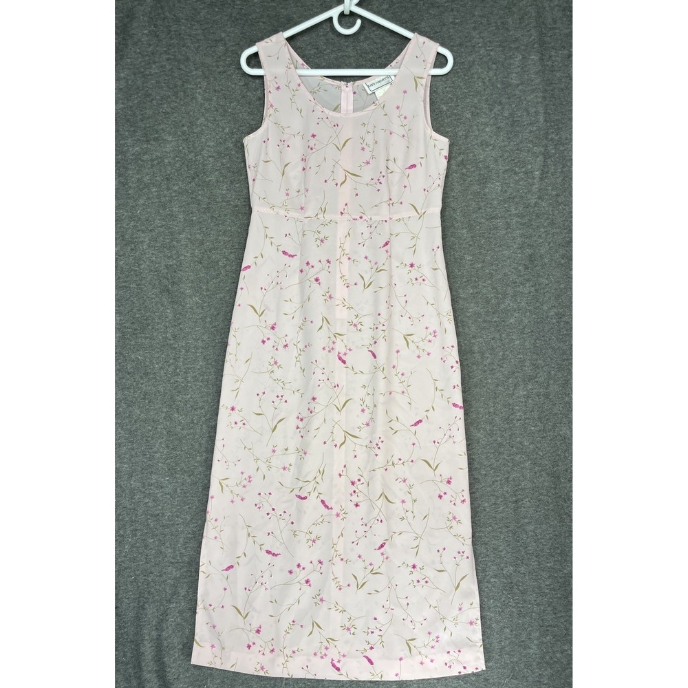 Vintage Karin Stevens Maxi Dress Size 6 Sleeveless Pink Floral Sundress 90s